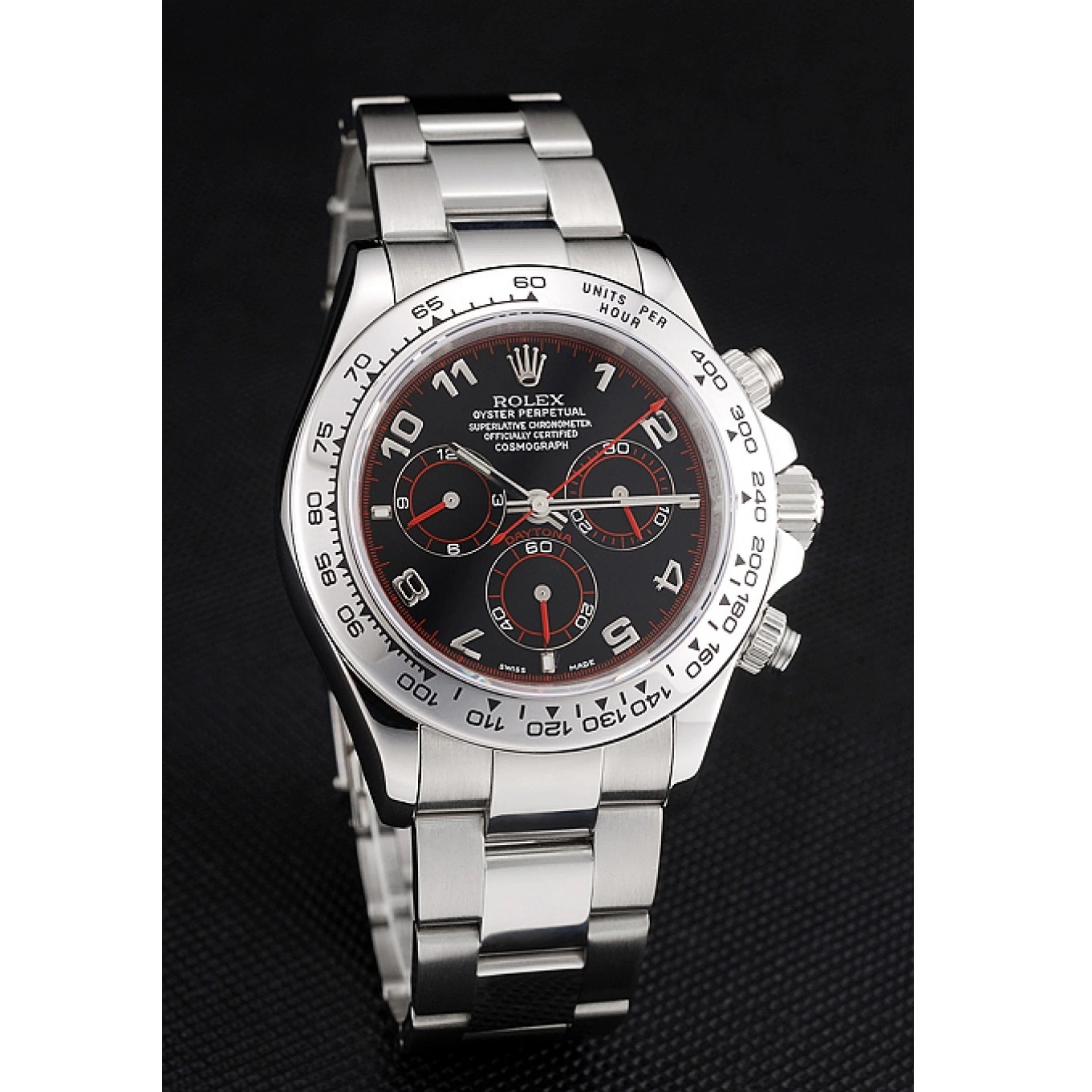 Aaa fake watches 80296 Black Bracelet Stainless Dial Rolex Daytona Swiss Steel 0626